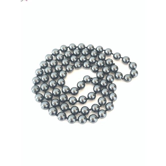 30” hand knotted 6mm hematite beaded necklace - Picture 1 of 4